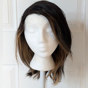 Shoulder‑Length Dark Brown Highlighted Lace Front Wig w/ Side Part